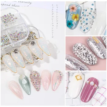 

12 Grids Nail Art Decoration AB Crystal Flat Back Rhinestone Diamond Gem 3D Glitter For Nails Accessories Glass Rhinestone Flat