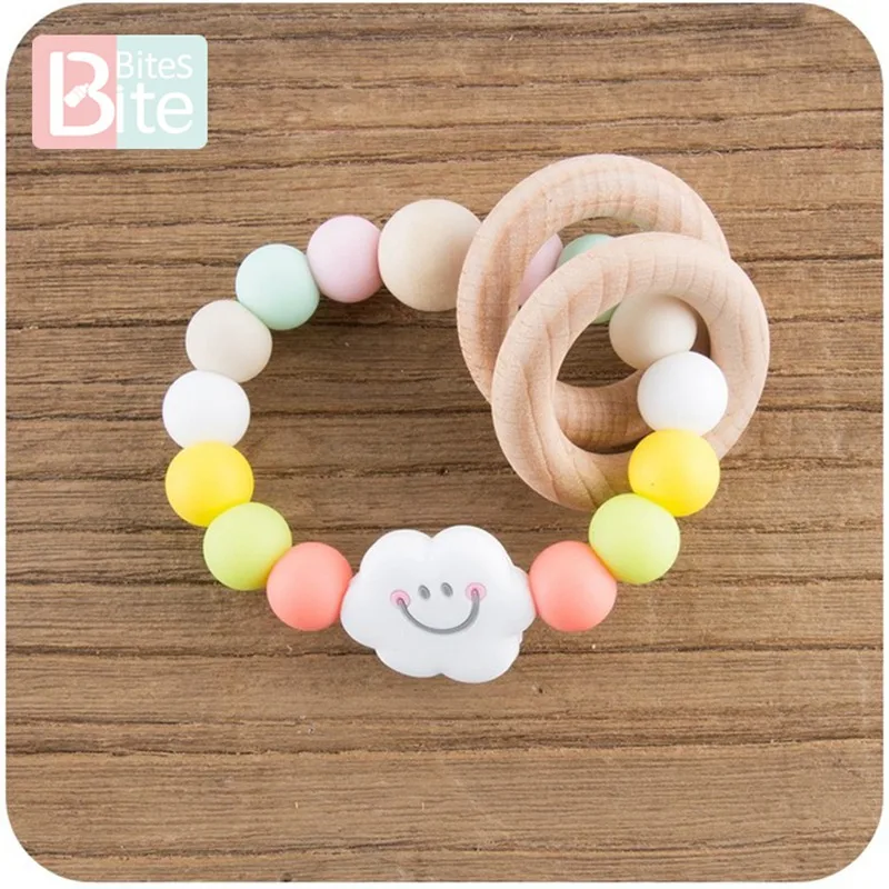 Candy Color Rattle Укус укусов 1 шт. Детские силиконовый Прорезыватель для зубов персонализированный именной браслет силиконовый Звезда бусины жевательная деревянные кольца против грызунов нового дизайна детские грызунки-погремушки - Цвет: Candy Color Rattle