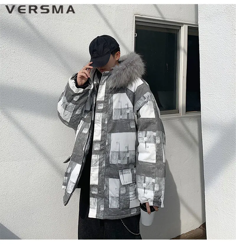 VERSMA, японская винтажная клетчатая Теплая мужская зимняя куртка, пальто, Мужская парка, хип-хоп, Мужская зимняя стеганая куртка, Молодежные куртки, мужские парки