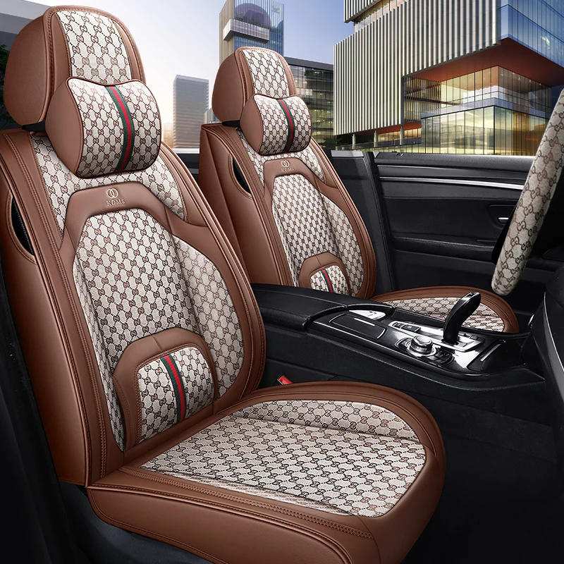 Full Coverage PU Leather car seat cover flax fiber auto seats covers