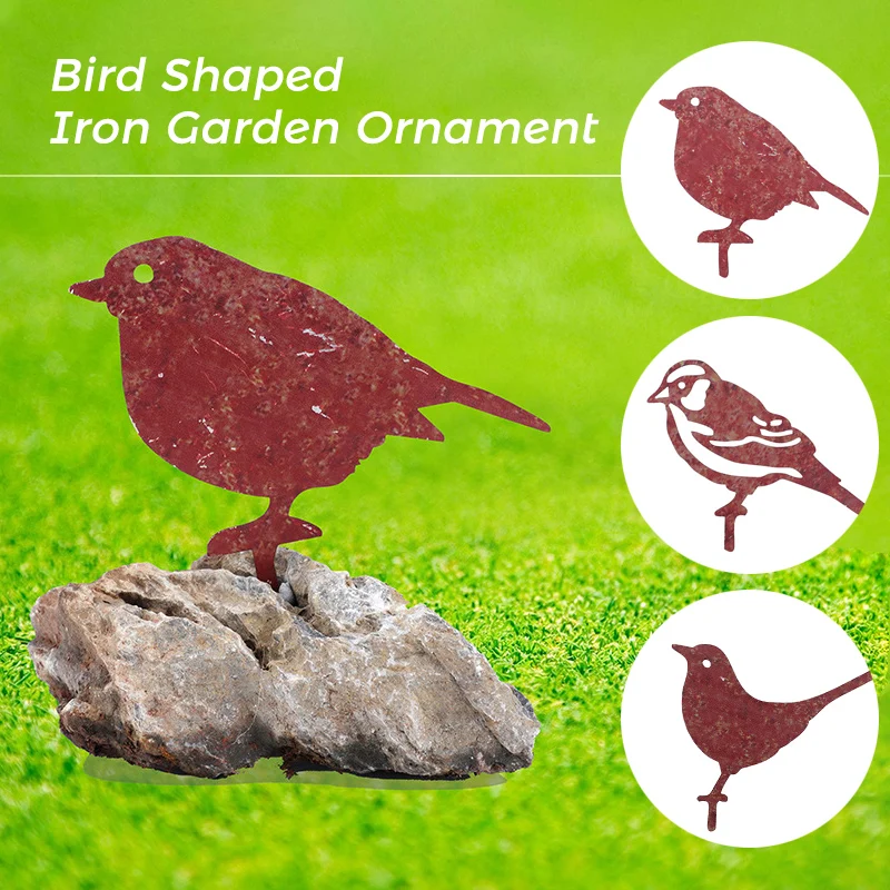 

Rusted Wrought Iron Bird Garden Fence Decor Crafts Garden Art Metal Hollow Bird Ornaments Garden Backyard Home Room Decoration