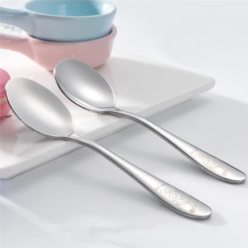 

2Pcs Round Spoon Spiked Spoon Baby Cutlery Set Child Kid Stainless Steel Soup Spoon Boys Girls Toddlers Flatware Tableware Kits