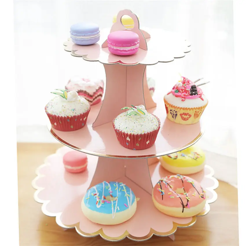 Birthday Cake Stand Disposable Decoration Foldable Dessert Holder Display Shelf Paper Wedding Party Triple Layer Party Supplies