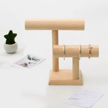 

2-Tier Wooden T-bar Jewellery Necklace Bracelet Watch Display Holder