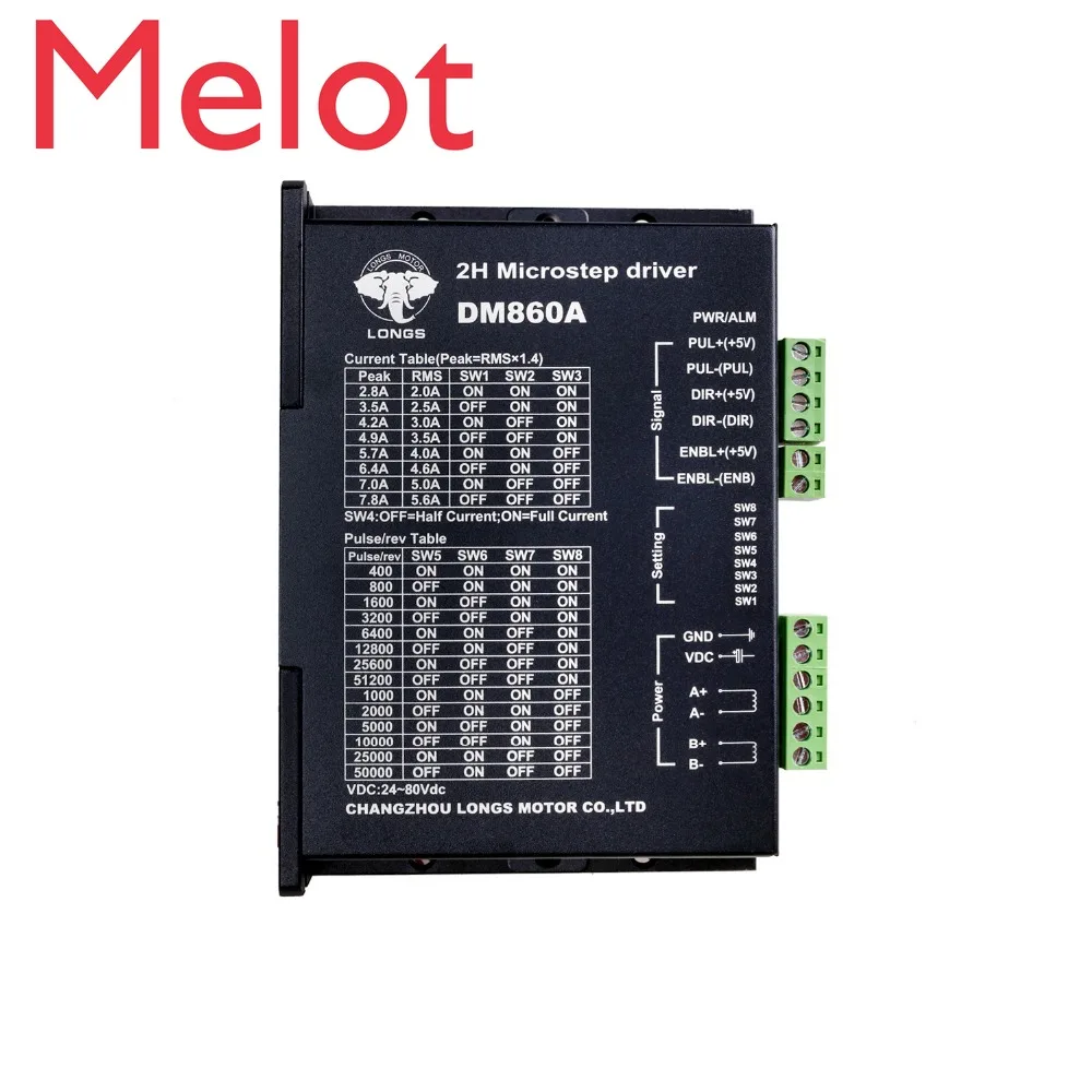 

Free Ship to US/EU 1PC Stepper motor driver digital controller DM860A peak 7.8A 256 micsteps 24VDC~80VDC for Nema 34
