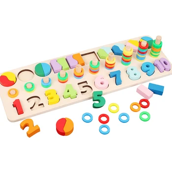 

Wooden Blocks Toy Kit 3-in-1 Digital Shape Color Board Building Blocks Puzzle Toy M09