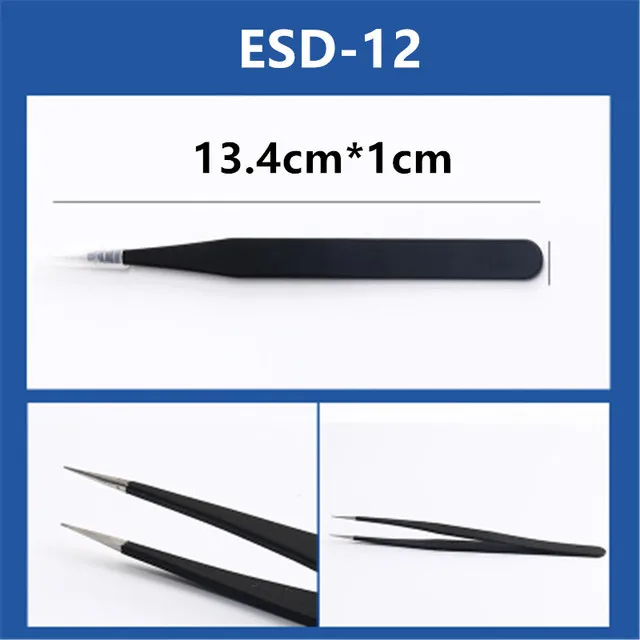 1 PCS ESD-10/11/12/13/14/15Anti-static Stainless Steel Tweezers Industrial Precision Curved Straight Tweezers Maintenance Tool