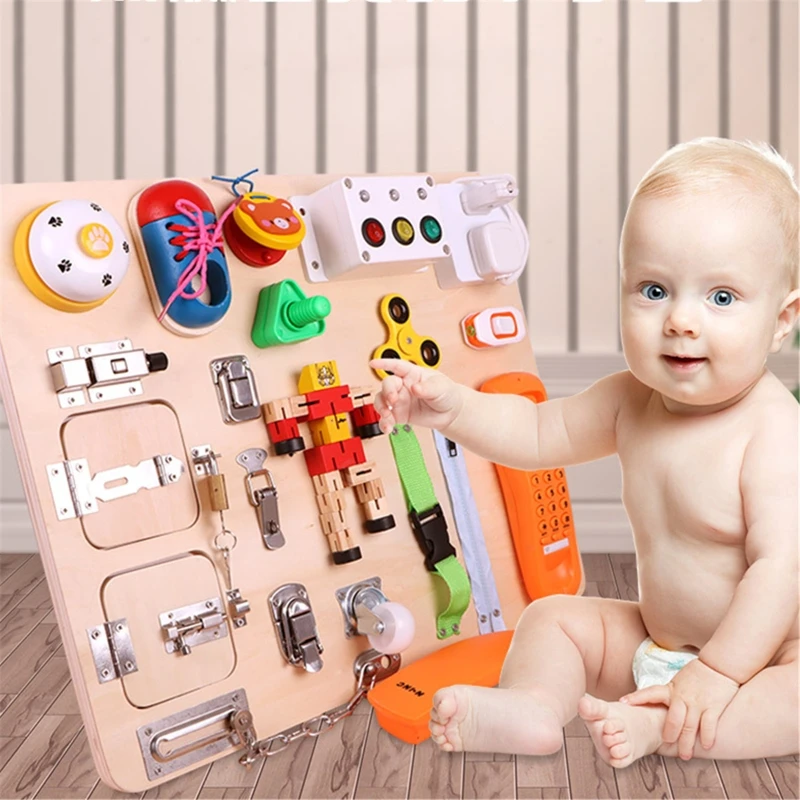Busy Board for Toddlers - Sensory Board - Wooden Busy Board for Kids - Activity Board for Toddlers 1-3 - Locks and Latch