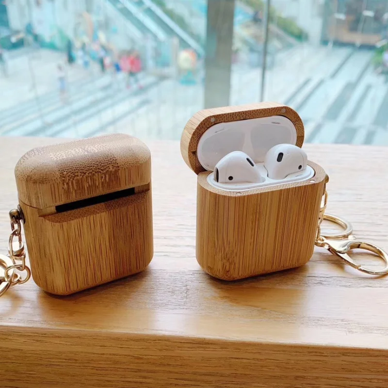 

For AirPods hard Case Protective Solid wood Cover Case Shockproof Case For Apple Headphone Charging box Case With ornaments