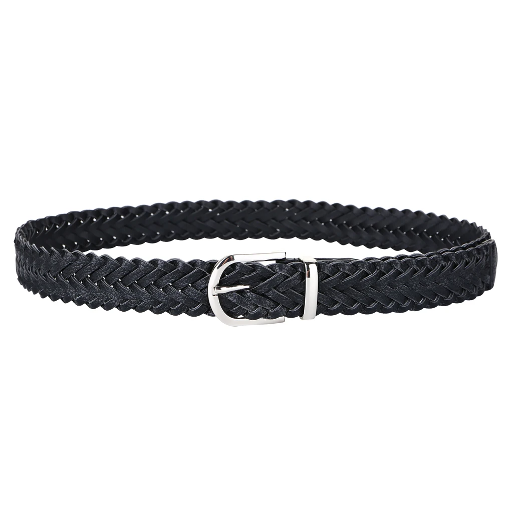 Women Braided Belt Woven PU Belt Metal Pin Oval Buckle Wide Stretch Elastic Thick Waistband for jeans width 3cm