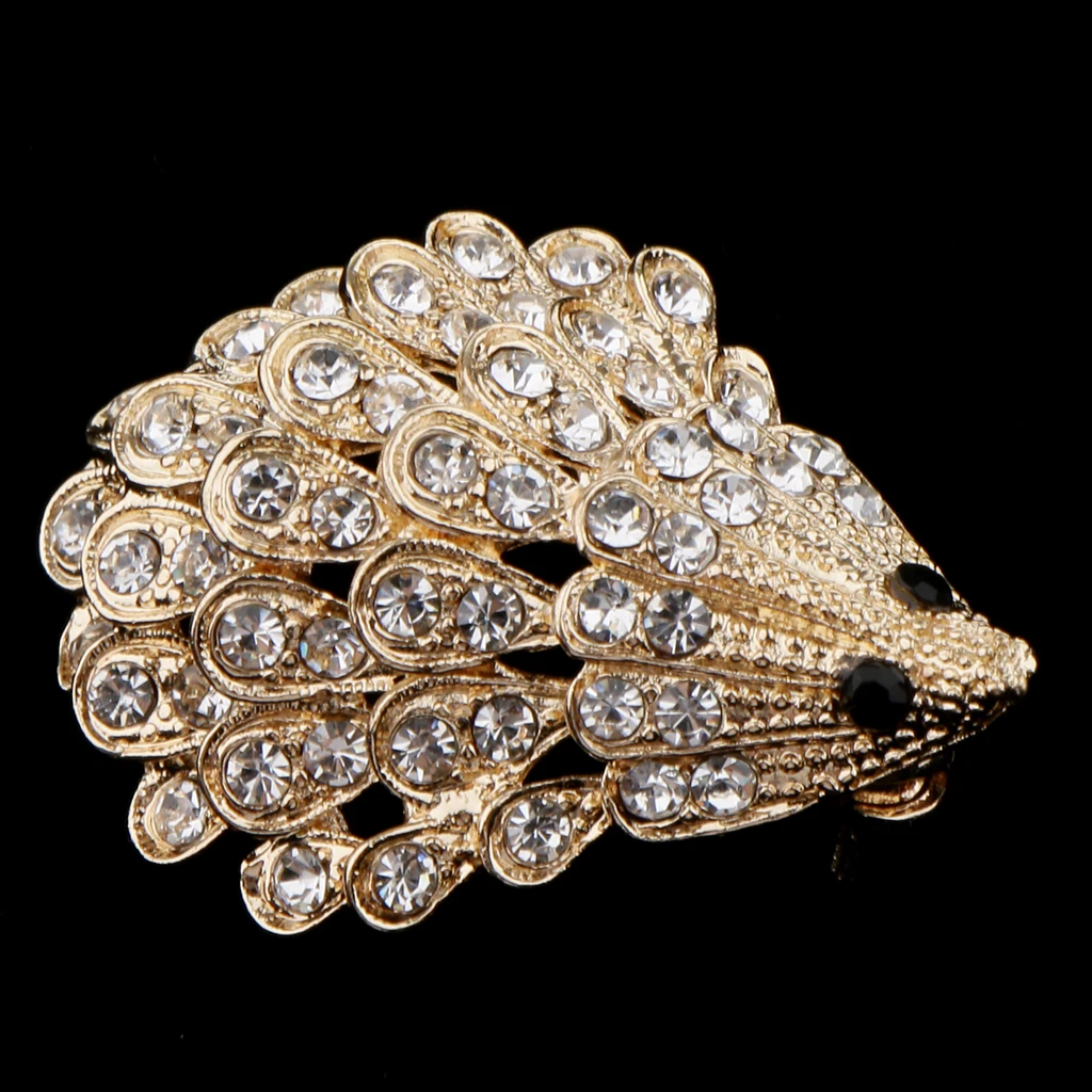 Cute Sparkle Rhinestone Hedgehog Porcupine Shape Animal Brooch Pin Gold/silver color