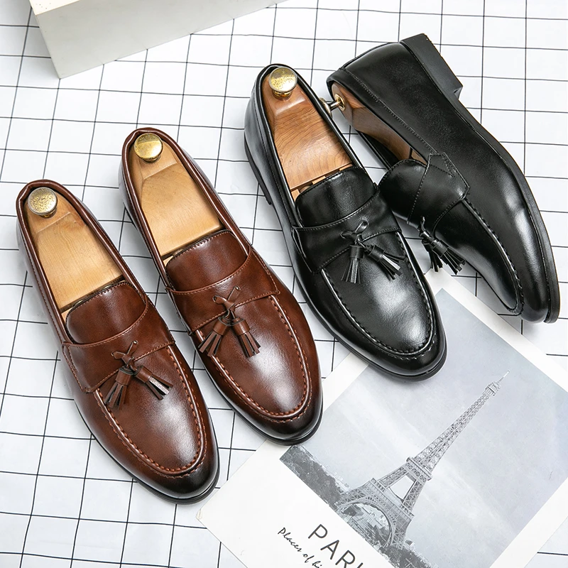 Mocasines de genuino para Hombre, zapatos de vestir, tipo italiano, punta puntiaguda, para traje de boda|Zapatos formales| - AliExpress