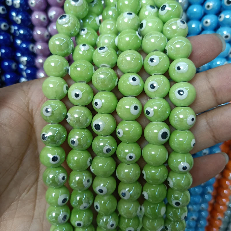 100pcs White Evil Eye Ceramic Beads 10mm Round Loose Bead Fashion DIY Spacer Jewelry Making Bracelet Necklace Earring Accessorie