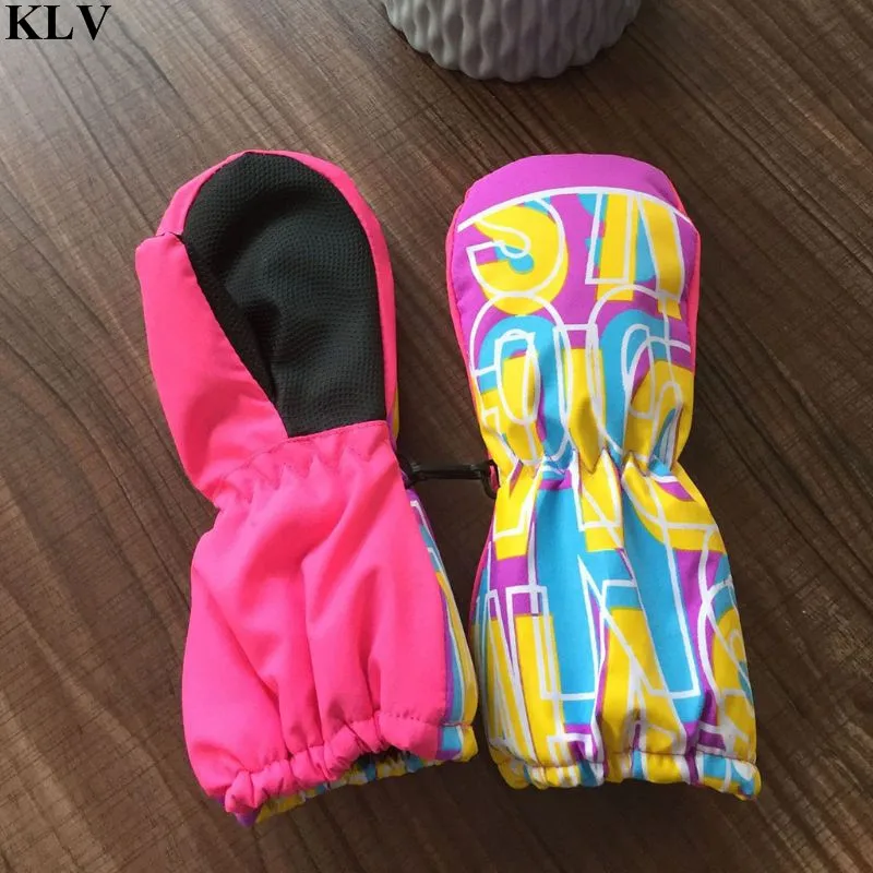 Новые детские лыжные перчатки с буквенным принтом Длинные холодные водонепроницаемые ветрозащитные перчатки детские варежки