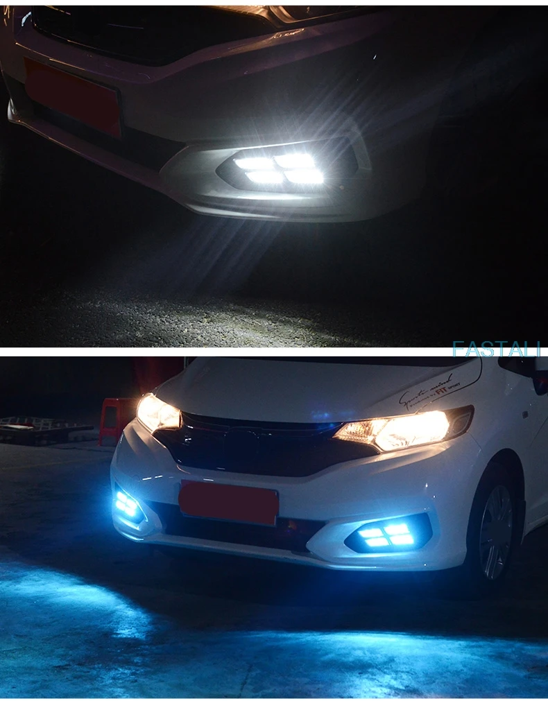 Для Honda FIT JAZZ дневные ходовые огни Светодиодный четырехглазый дневные ходовые огни орлиный глаз передние противотуманные фары GK5 автомобиль