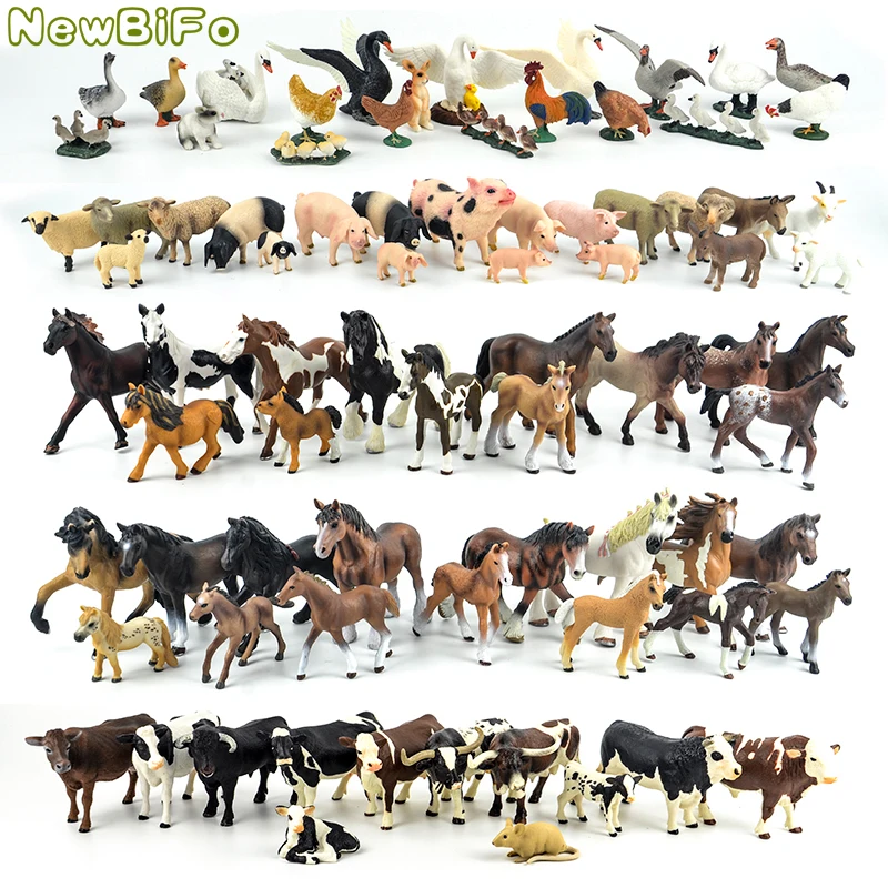

44 types horse collection 68 types farm animals series Chicken duck goose swan pig dog cat cow sheep model toys children gift