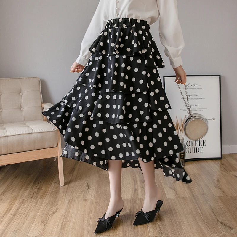 

New dot Printed Chiffon Cake Skirt women Half-length Skirt Women's Skirt Hot Selling Fashion Summer Casual Long Skirt 927J3