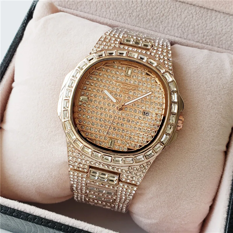 GUCY часы в стиле хип-хоп Iced Out золотого цвета, кварцевые роскошные круглые часы с бриллиантами, мужские наручные часы из нержавеющей стали, подарок