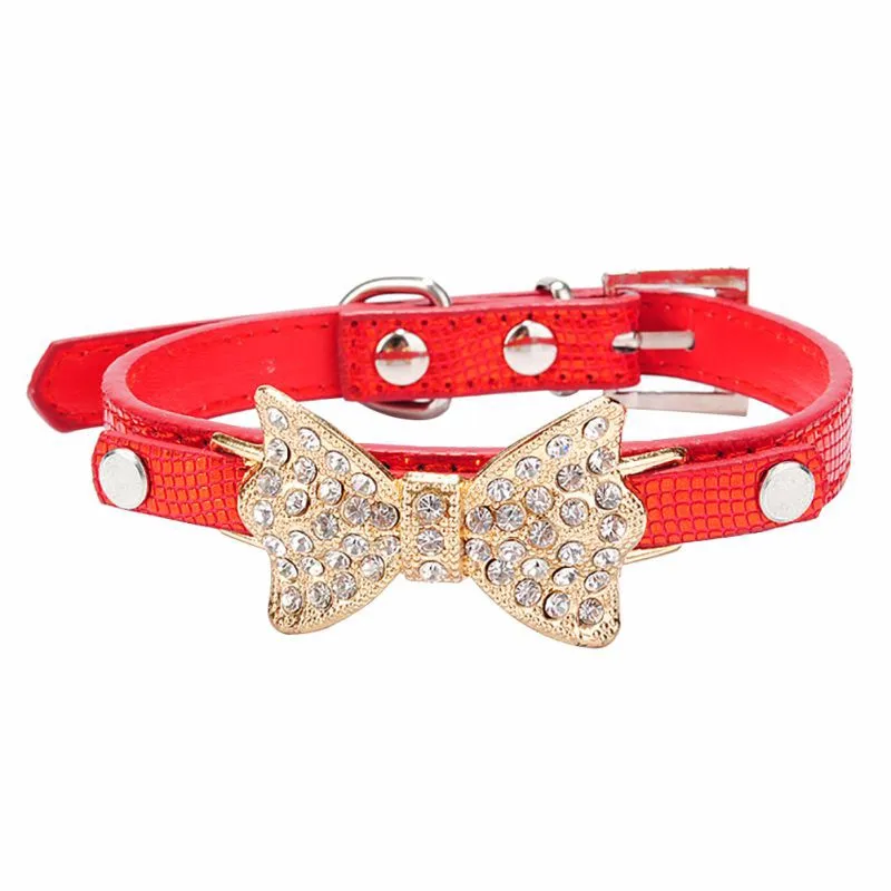 Ошейник для собак шикарный Кристальный бант кожаный ошейник щенок чокер ожерелье с кошкой