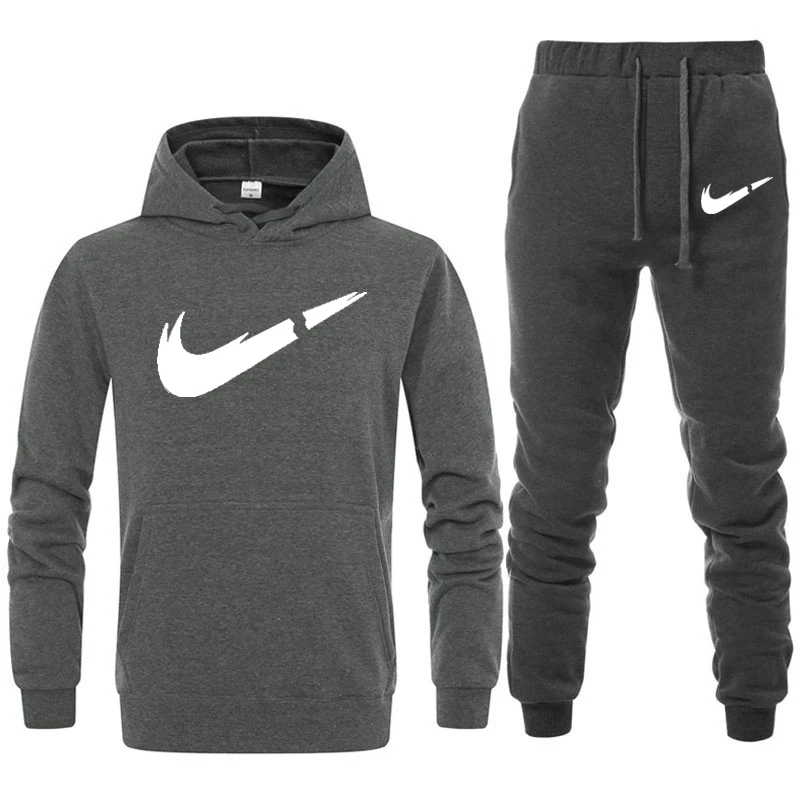Dark gray Dark gray Комплект из двух предметов, модные толстовки с капюшоном, спортивная одежда для мужчин, спортивный костюм с капюшоном, осенняя брендовая одежда, толстовки+ штаны, мужские комплекты - Цвет: Dark gray Dark gray
