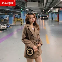 High Quality Blazer Jacket Women 2021 Autumn and Winter New Korean Style Lace-up Slim British Suit Slim Fashion Plaid Clothes
