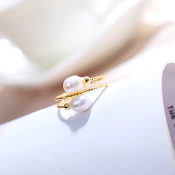 

DMJZ028005 Pearl Ring Double Model 5-6mm Pearl Rings For Women Adjustable