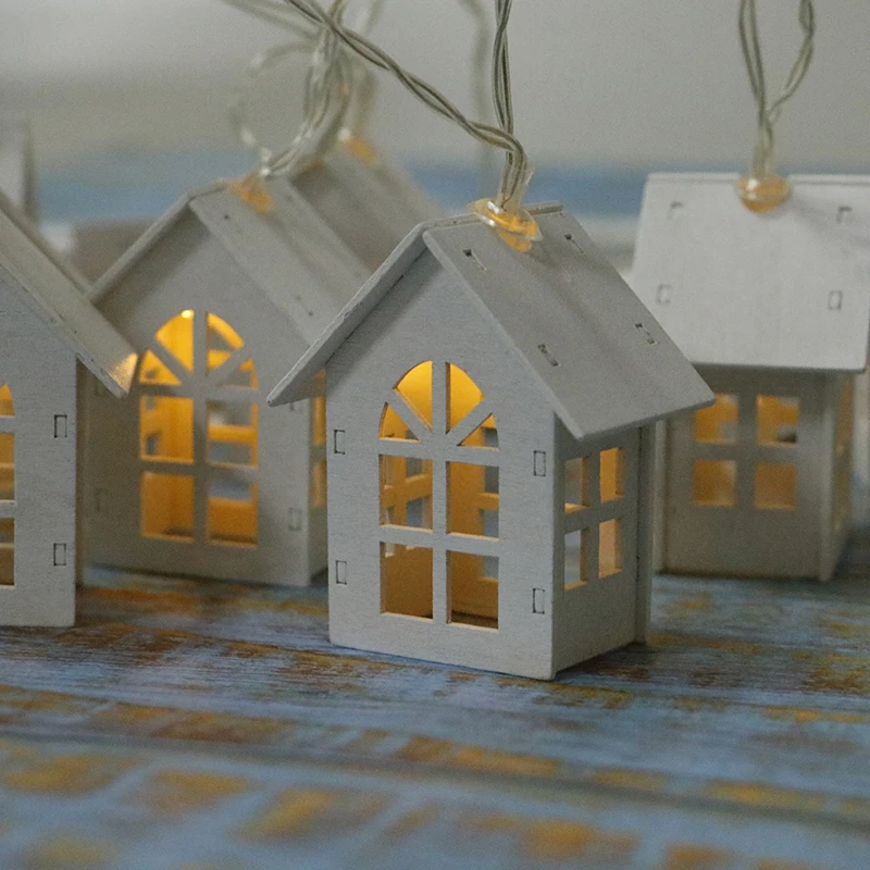 2M 10pcs LED New Year christmas tree home decorations wooden House Light Led String for Christmas Tree Fairy pendant wedding