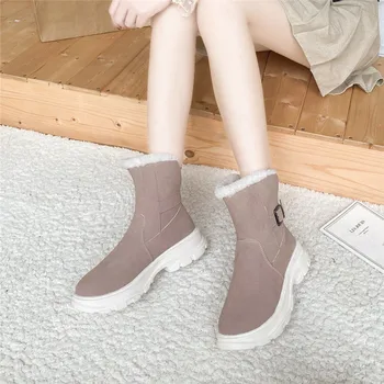

COOTELILI Winter Womens Boots Warm Shoes With Plush Round Toe Mid Heel Fashion Ankle Boots For Women Slip On Casual Size 35-40