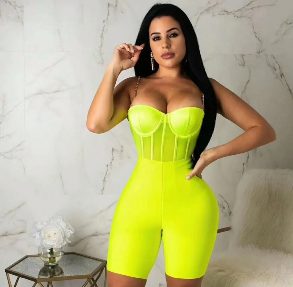 Женские желтые черные облегающие Боди без рукавов Vestidos вечерние облегающие комбинезоны