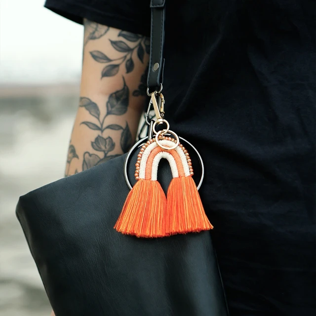 2021 New Macrame Tassel Keychain Women Boho Handmade Weaving Rainbow Keychains Creative Bag Charm Pendant Keyring 6