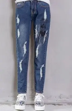dark blue style 3 Горячая Распродажа, джинсы для женщин, ковбойские штаны длиной до щиколотки, весенне-осенние тонкие штаны с рисунками для студентов, для отдыха, Забавные милые женские - Цвет: dark blue style 3
