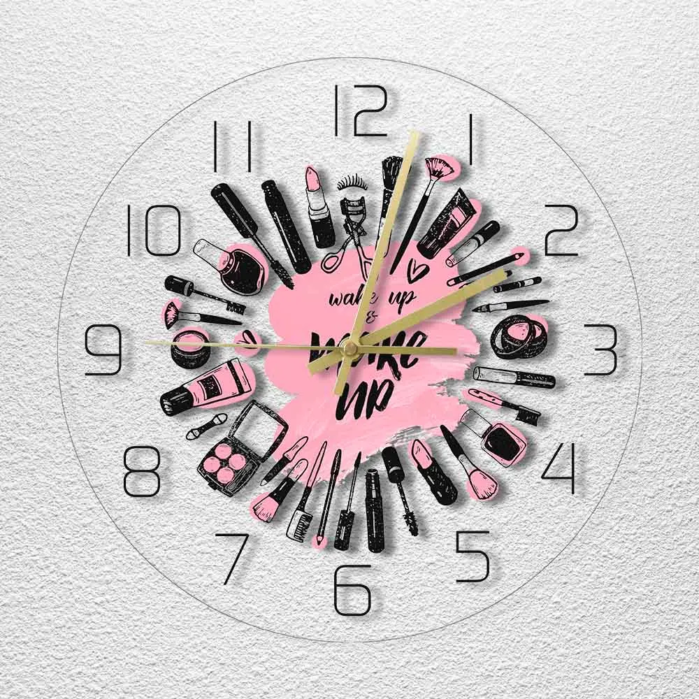 Коллекция косметики «Wake Up& Make Up», современные настенные часы, салоны красоты, деловые настенные вывески, набор для макияжа, бесшумные механические настенные часы