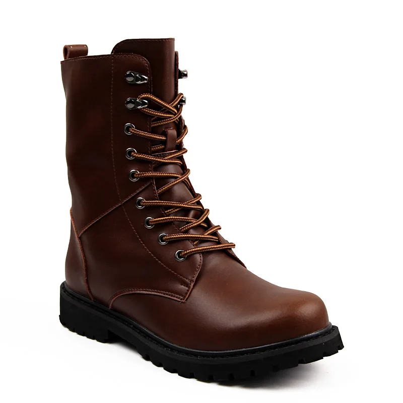 Популярные брендовые Для мужчин мужские ботинки из натуральной кожи зима-осень обувь; ботинки в байкерском стиле Для мужчин s Полусапоги пара Туфли-оксфорды Большие размеры 38–46 - Цвет: Коричневый