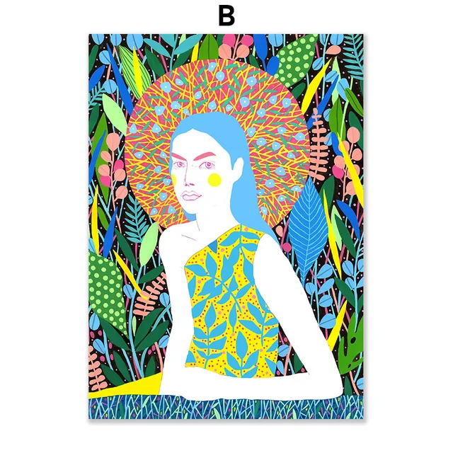 Abstract Dazzling Girl Lady boho Wall Art Canvas Painting Nordic Posters And Prints Wall Pictures For Living Room Salon Decor B