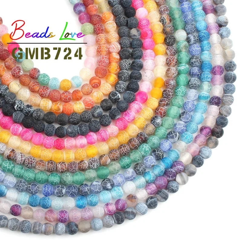 

6mm Natural Stone Matte Frost Web Dream Veins Agates Onyx Round Beads Diy Bracelet Necklace For Jewelry Making Jewellery 15''