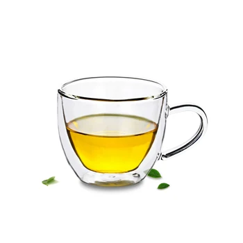 

4 pcs/lot Heat Resistant Double Wall Glass Cup Tea Coffee Mug with Handle 160ml