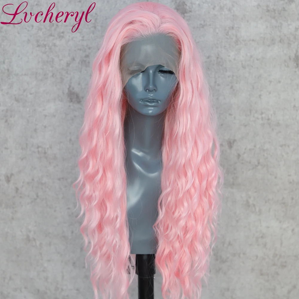 Lvcheryl 13X3 светло-розовый цвет ручной работы естественная волна Косплей Перетяжка королева макияж парики синтетические кружева передние вечерние парики