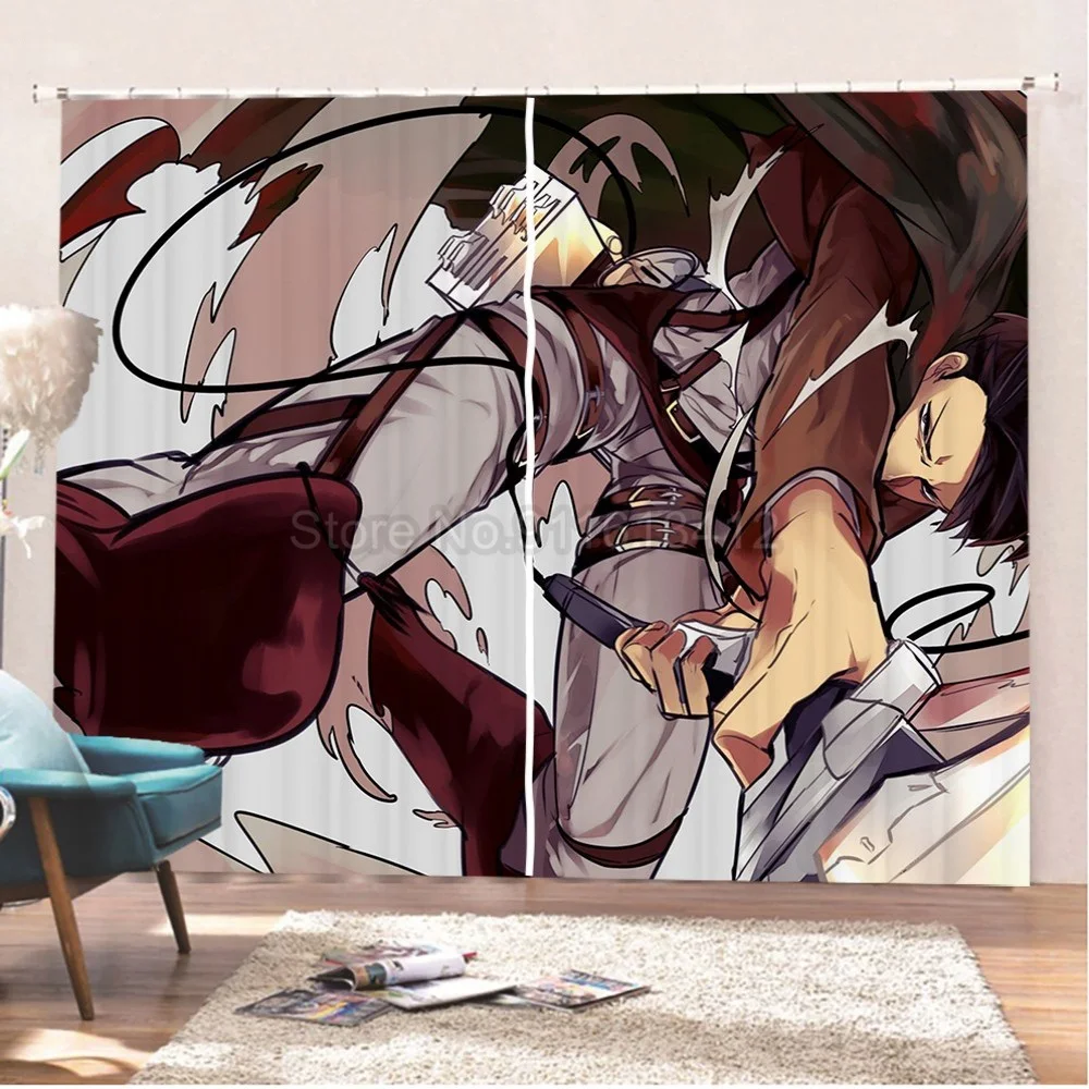 Attack On Titan Blackout Curtains 2 Panels Anime Cartoon Curtains 3D Print The Final Season Window Drapes Home Window Treatments