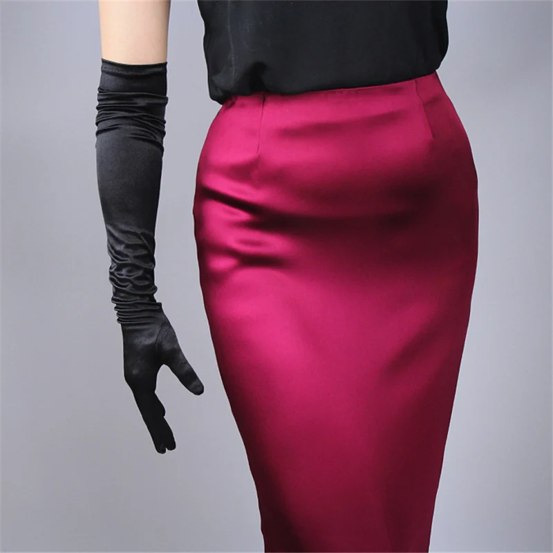 Шелковые перчатки женские 22 см платье короткие эластичные шелковые атласные черные белые короткие солнцезащитные перчатки SCH22