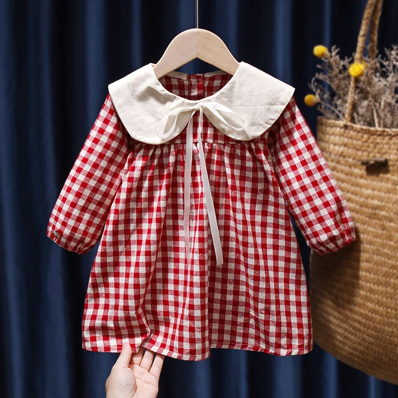 Girls Dress Cute Baby Girls Floral Princess Dress Spring Autumn Korean Style Long Sleeve Peter Pan Collar 1-6Y