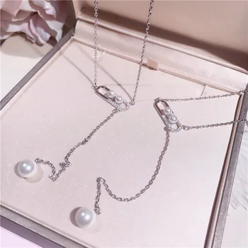 

S925 sterling silver miniature brooch fritillary pearl tassel sweater chain individual women's silver statement jewelry