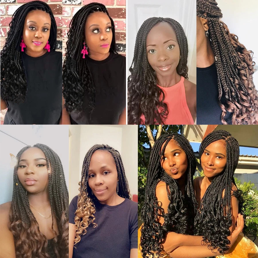 Crochet Curly Ends Goddess Box Braids Loose Wavy Ends Braid Hair Synthetic Braiding Hair Extensions Ombre Brown Honey Blonde Red