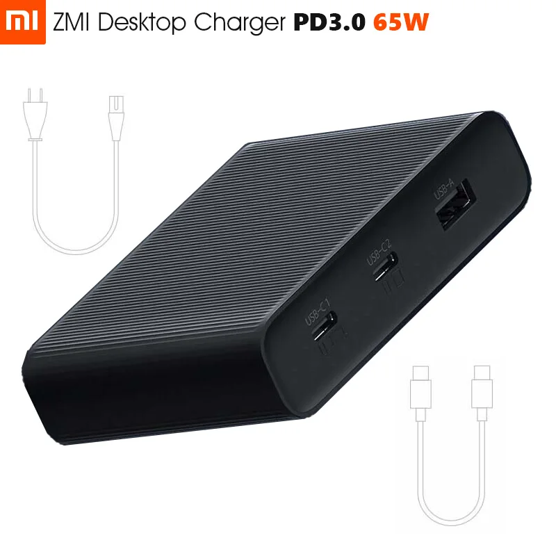 Оригинальное настольное зарядное устройство Xiaomi ZMI 65 Вт 3 порта PD3.0 USB 2C1A для Android iOS переключатель PD 3,0 QC умный Выход Max Solo c1-65w