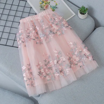 Розовый 3-13yrs Big girls tutu skirt princess embroidery girls skirts Princess Tulle Skirt Ball Gown children clothes - Цвет: Розовый