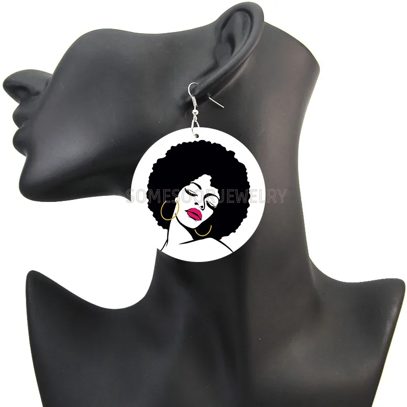 SOMESOOR афро меланин девушка Магия печатных деревянные висячие серьги африканские натуральные волосы обручи дизайн ювелирные изделия для черных женщин Подарки