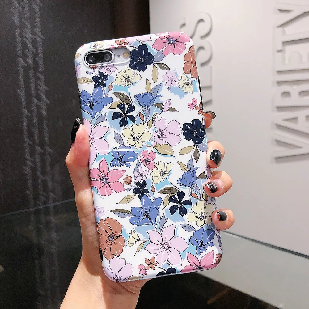 Art Flowers Phone Case For iPhone 12 mini X XR XS Max 6 6S 7 8 Plus 11 Pro Max Soft Silicone IMD Floral Protective Back Cover