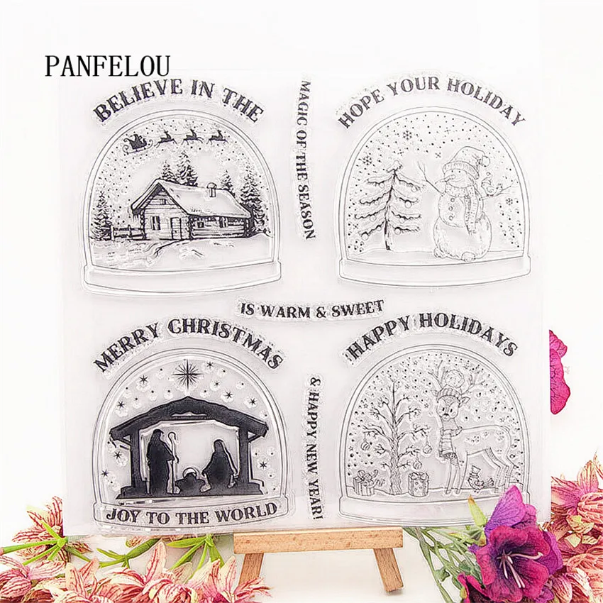 PANFELOU 20,5*20 снежный шар прозрачные силиконовые резиновые прозрачные штампы Скрапбукинг/DIY Рождество счастливый год свадебные открытки