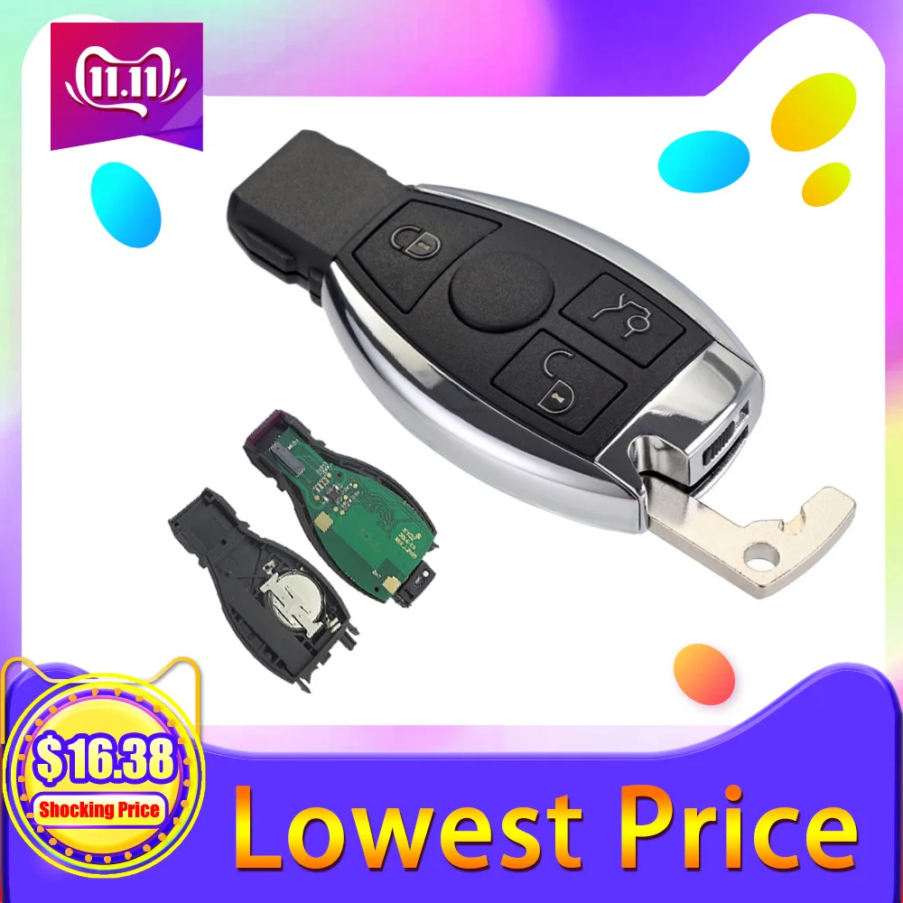 

OkeyTech for Mercedes Benz Smart Key Card Remote Control Keycase Supports NEC/BGA 315/433Mhz 3 Buttons with Insert Blank Blade
