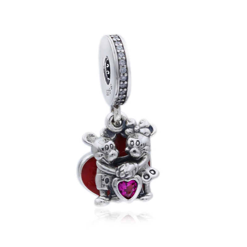 Серебряные бусины 925 пробы Любовь Сердце и мультфильм подвеска мышь талисманы подходят Pandora Браслеты для женщин DIY ювелирные изделия