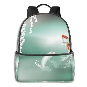 

Backpack Women Fashion Shoulder Bag Koi Carp Playing In Pond School Bag For Teenage Girl Boy Children Backpacks Travel Bag